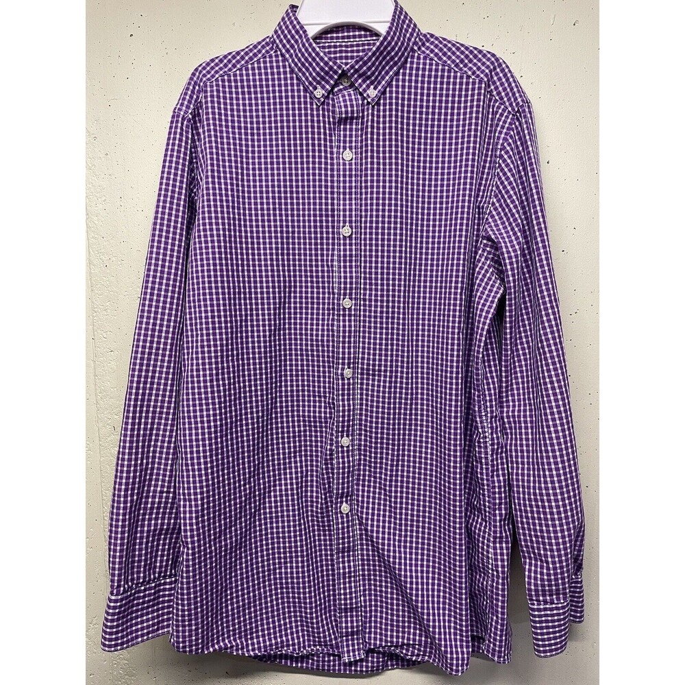 Bar III Men's  Plaid Stretch Dress Shirt, Purple, M (15-15.5)